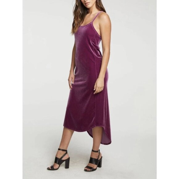 Chaser Stretch Velvet V-Back Hi-Lo Midi Dress Slip Dress Tank Dress Size Medium - Picture 1 of 9